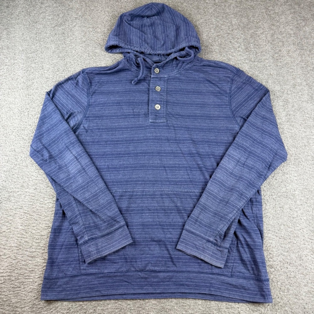 Banana Republic Henley Hoodie Men's Large Blue Space Dye Pullover Long Sleeve